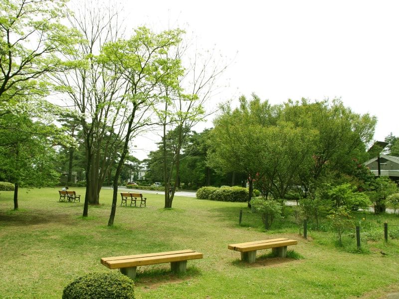 都立 小平霊園　緑に囲まれたベンチ